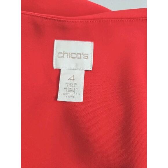 Chico's~Woman Size 4(1XL)~Coral Red Top Asymmetrical Sleeve Blouse Evening-Party - Picture 2 of 13